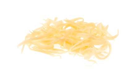 Tasty grated cheese isolated on white. Dairy product