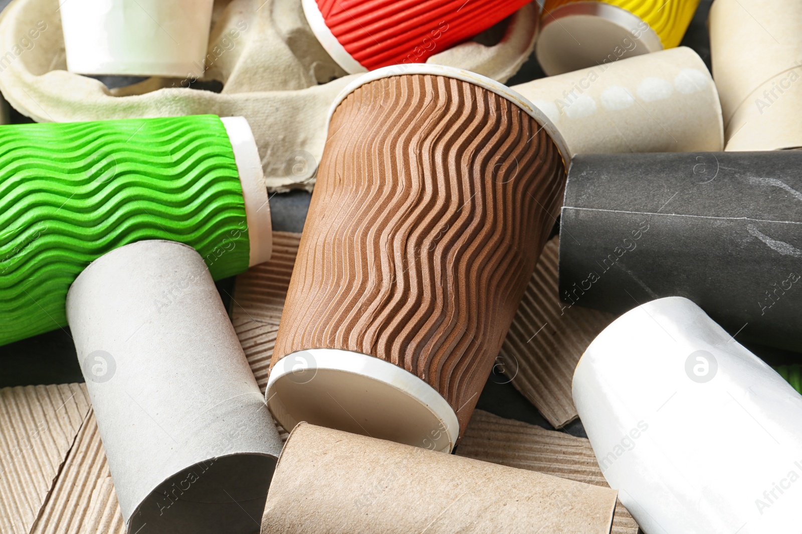 Photo of Pile of cardboard garbage as background. Recycling problem