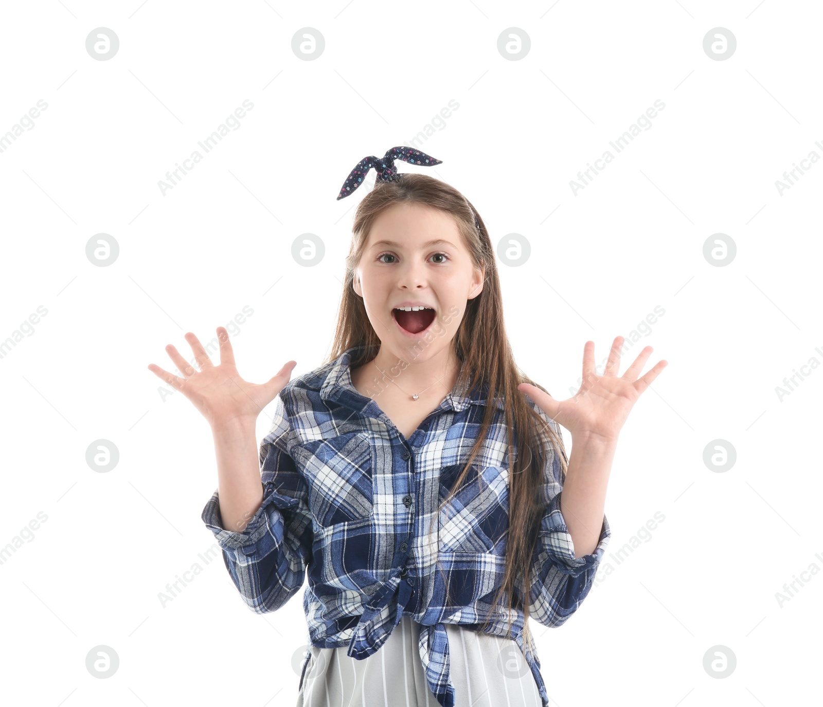 Photo of Emotional teenage girl on white background