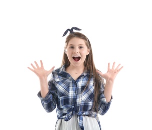 Emotional teenage girl on white background