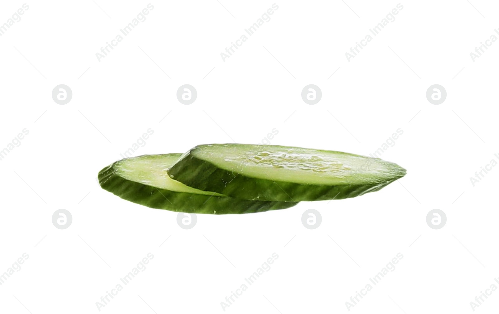 Photo of Slices of cucumber for sandwich isolated on white