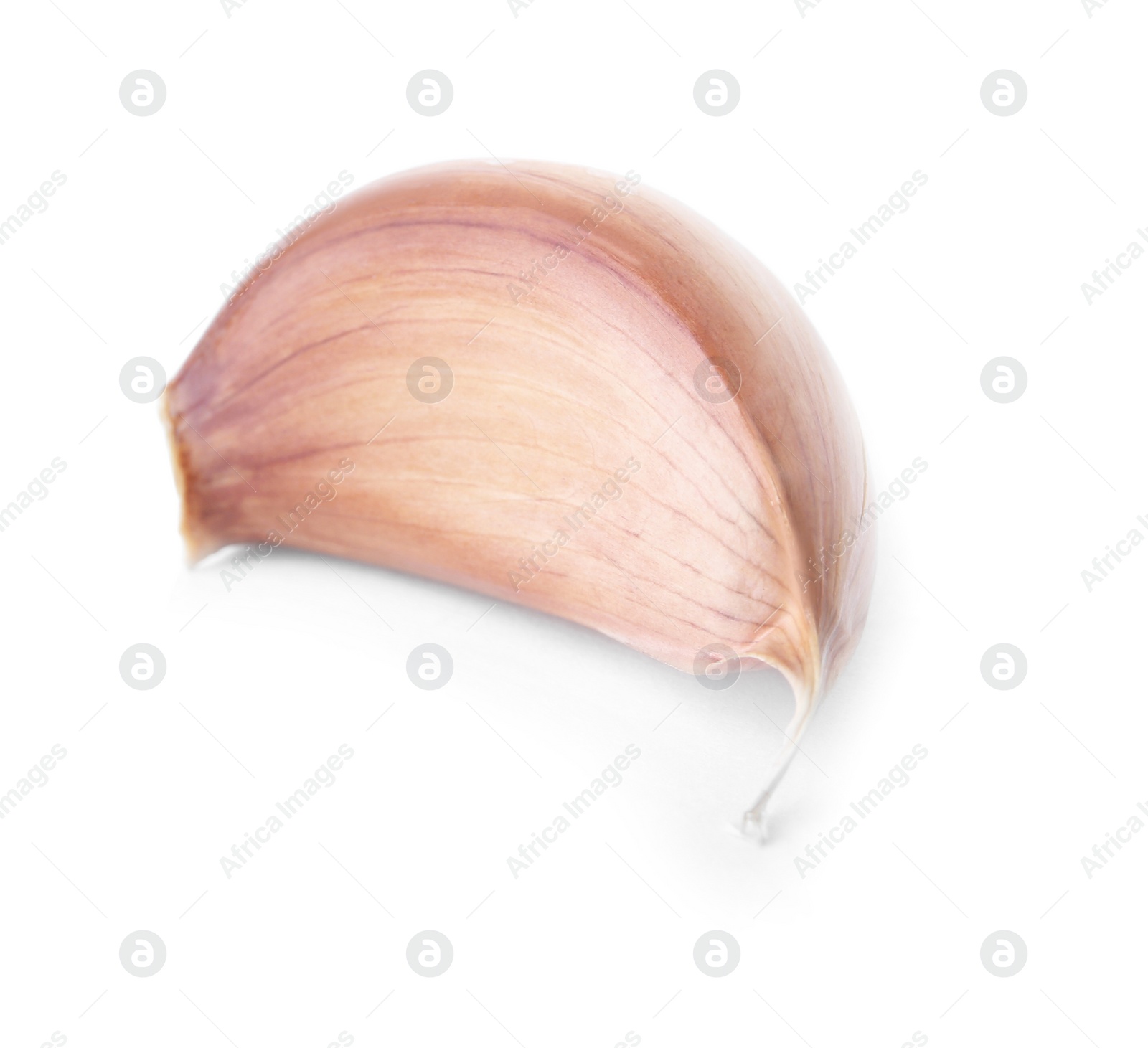 Photo of Fresh unpeeled garlic clove on white background