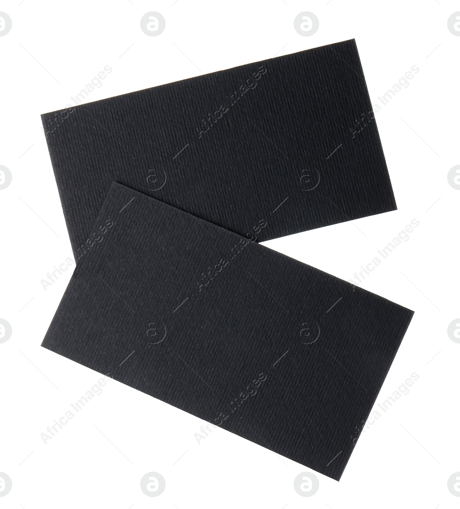 Photo of Blank black business cards isolated on white. Mockup for design