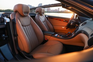 Photo of Closeup view of luxury convertible car interior