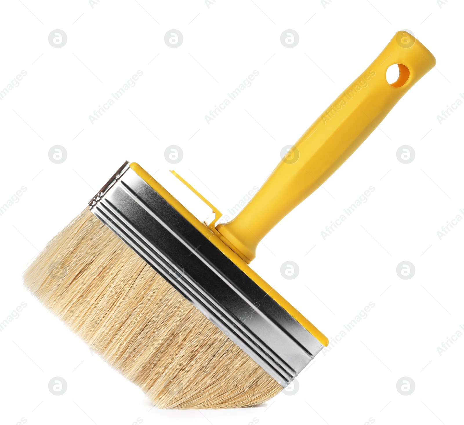 Photo of New paint brush on white background. Decorating tool