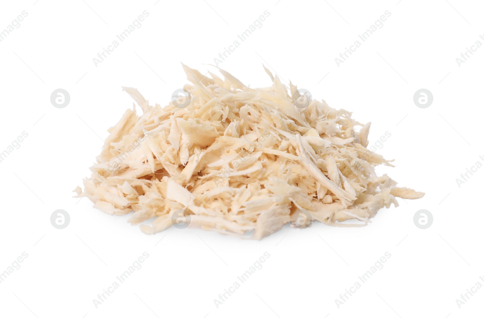Photo of Pile of grated horseradish isolated on white