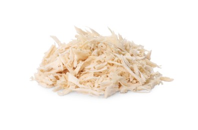 Photo of Pile of grated horseradish isolated on white