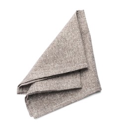 Grey fabric napkin on white background, top view