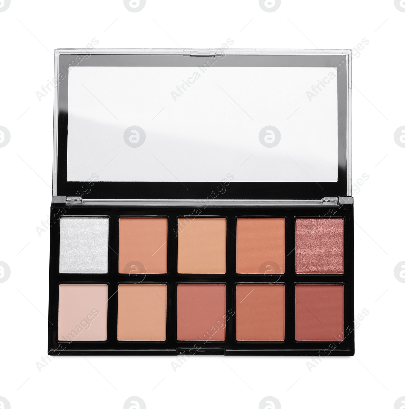 Photo of Colorful contouring palette on white background, top view. Professional cosmetic product