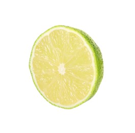 Photo of Citrus fruit. Sliced fresh ripe lime isolated on white