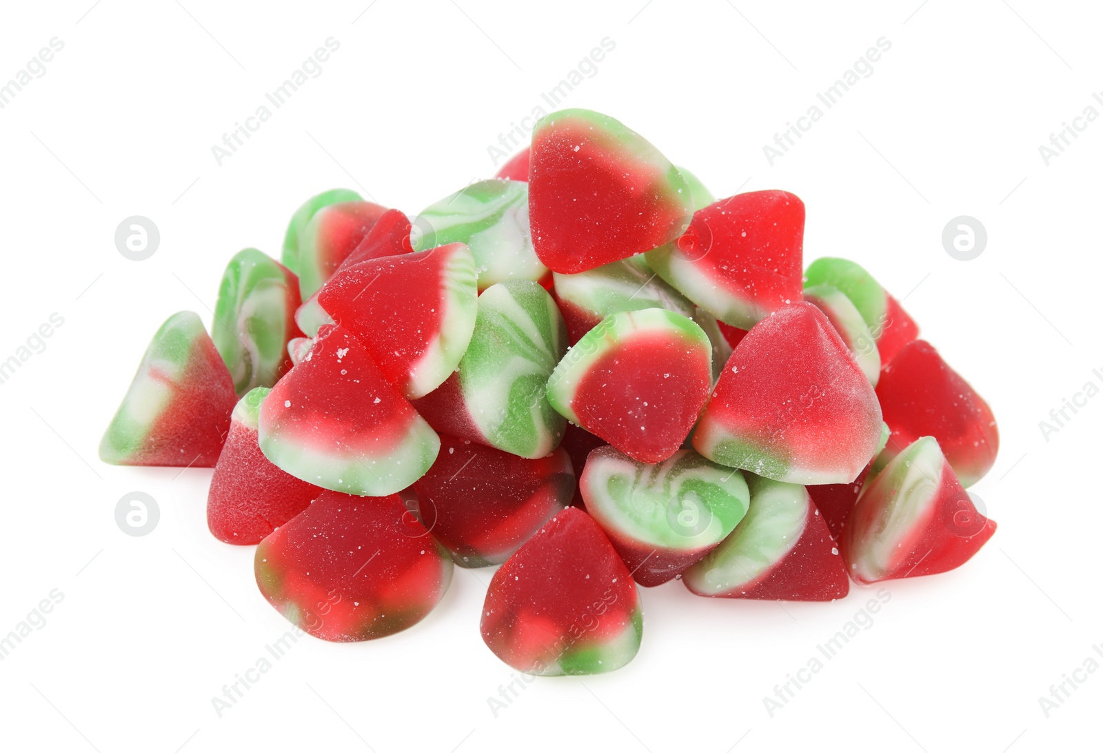 Photo of Pile of tasty colorful jelly candies on white background