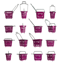 Set of shopping baskets on white background