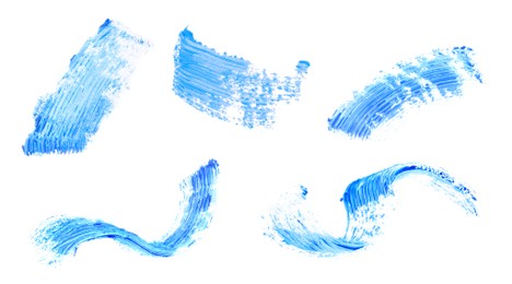 Image of Set with different mascara strokes on white background