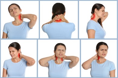 Image of Woman suffering from rheumatism. Collage of photos