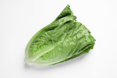 Photo of Fresh green romaine lettuce on white background, top view