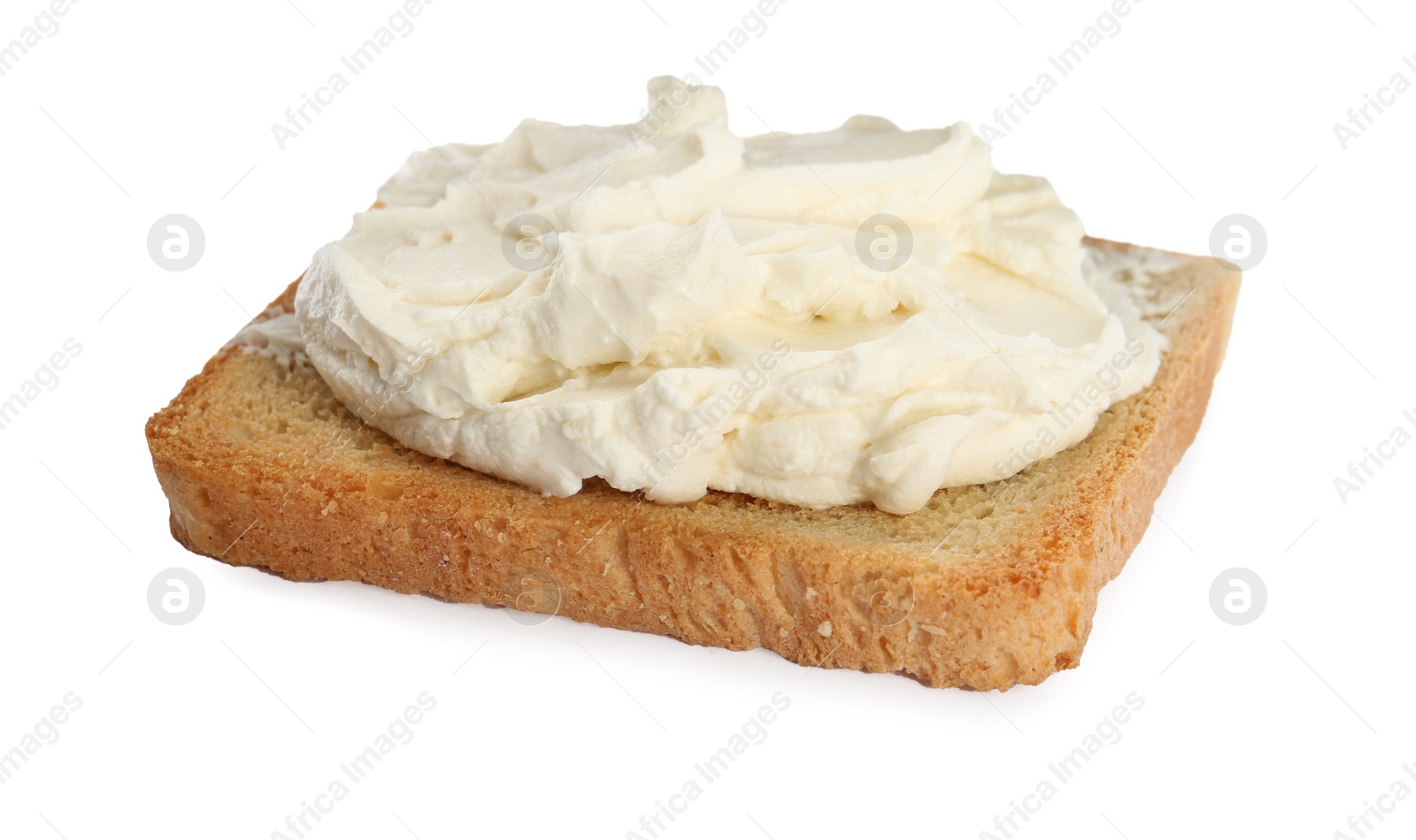 Photo of Toasted bread with cream cheese isolated on white
