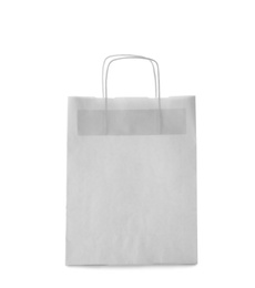 Mockup of paper shopping bag on white background