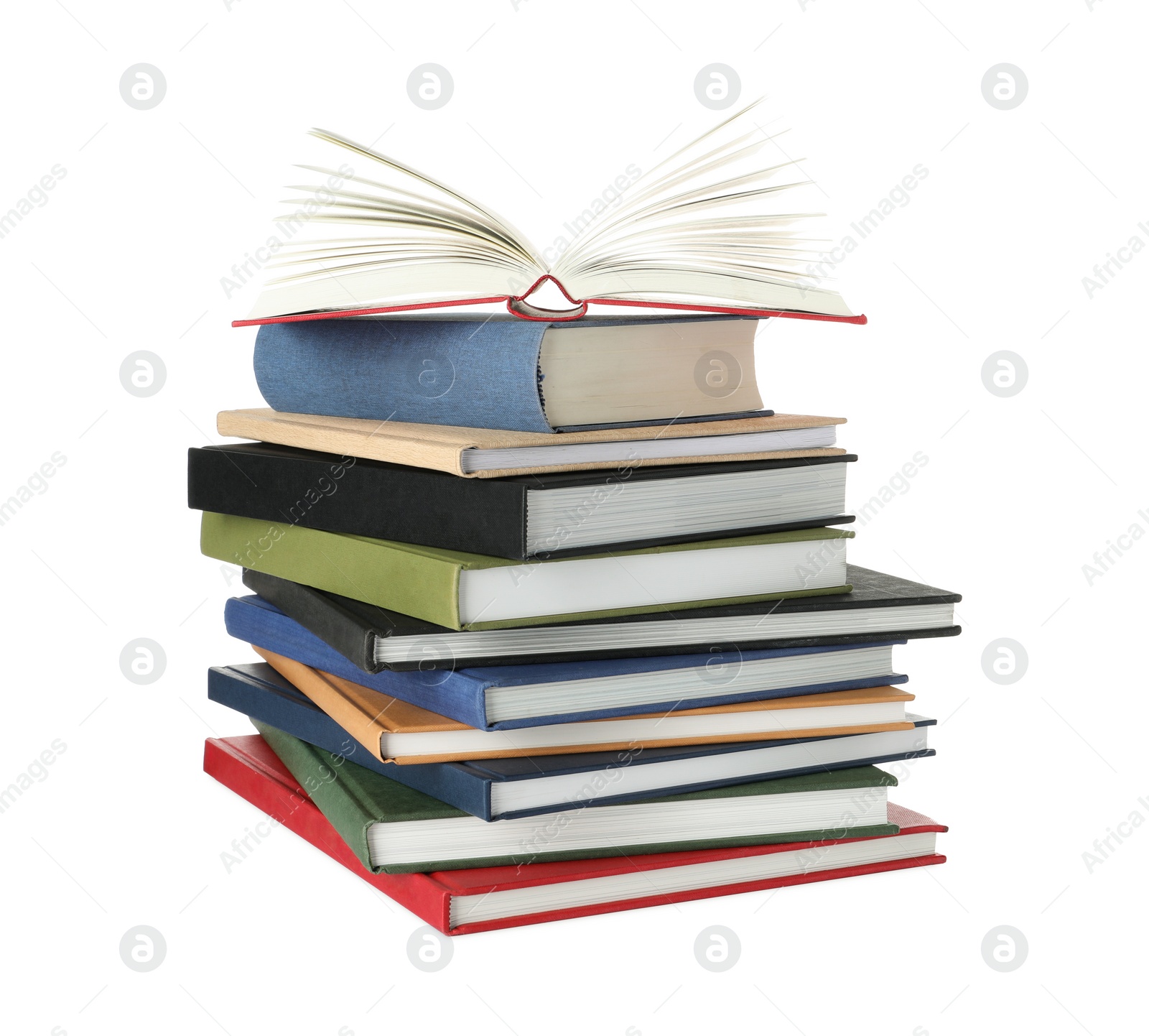 Photo of Stack of hardcover books on white background