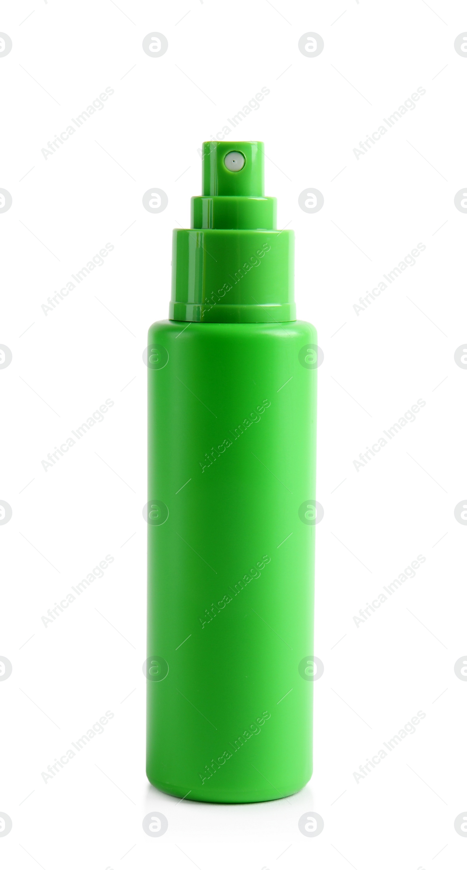 Photo of Bottle with sun protection body cream on white background