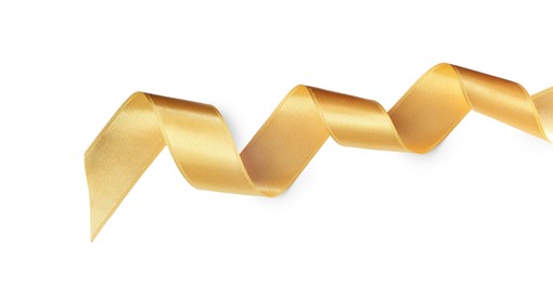 Beautiful golden ribbon isolated on white, top view