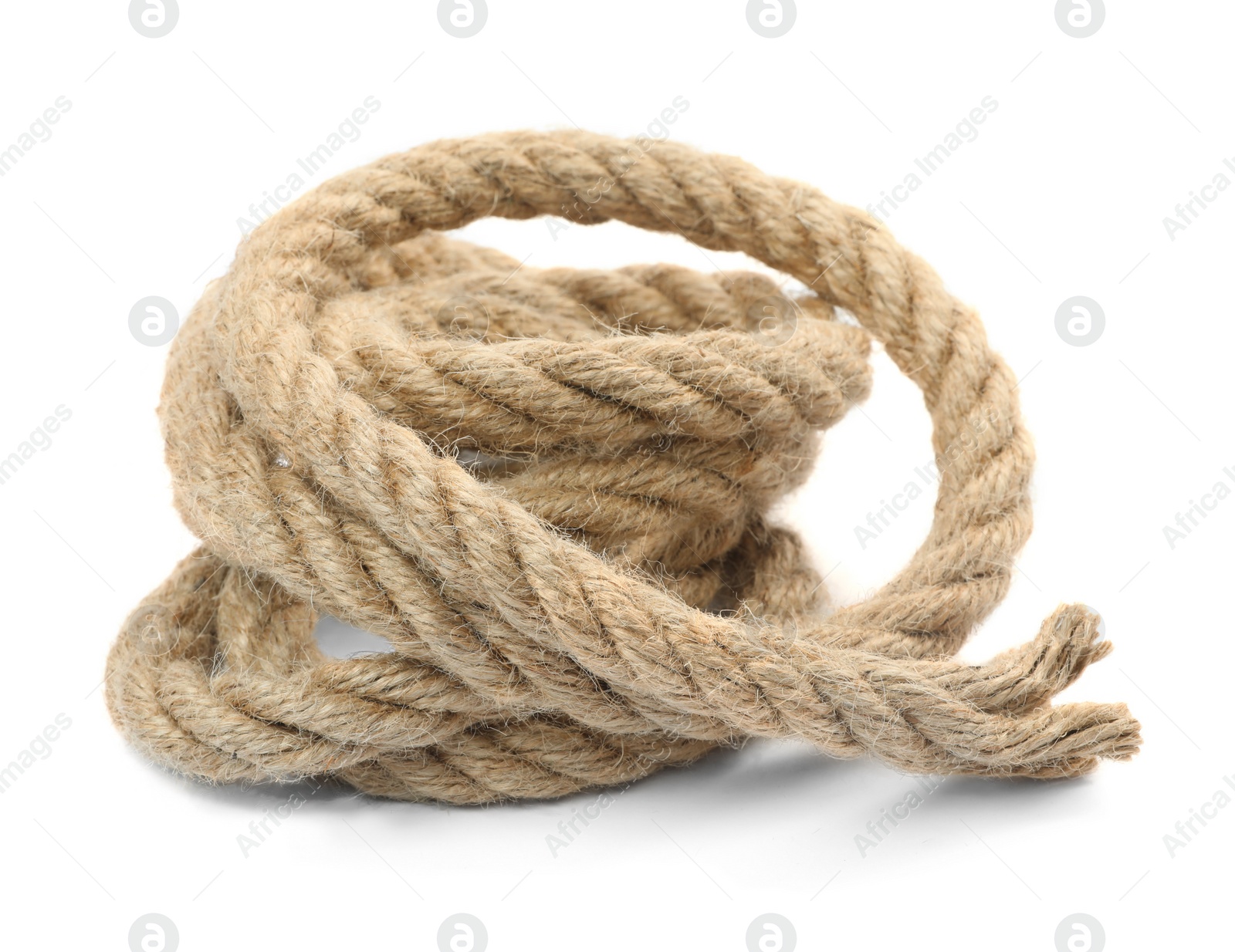 Photo of Bundle of hemp rope isolated on white