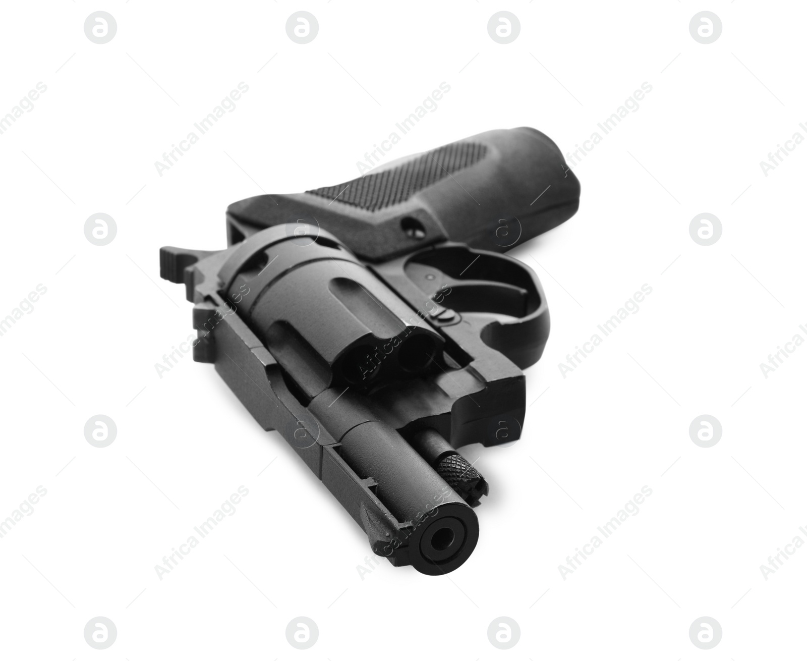 Photo of Black gun isolated on white. Modern weapon