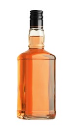 Photo of Whiskey in glass bottle isolated on white