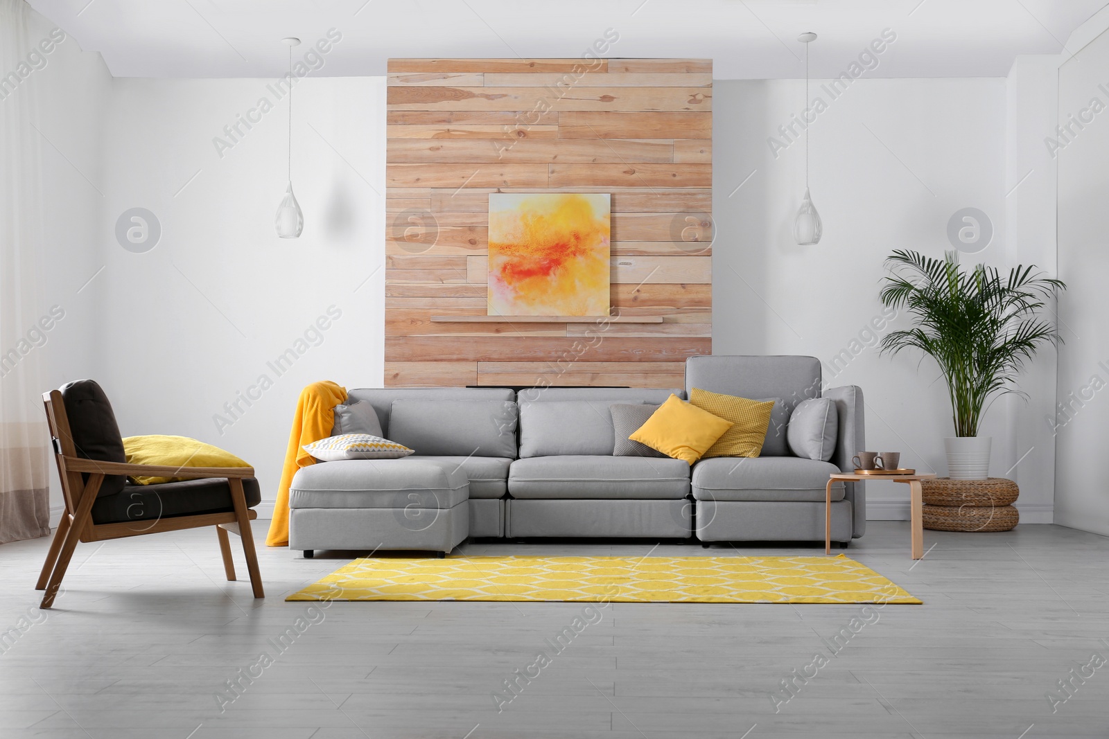 Photo of Stylish living room interior with comfortable couch