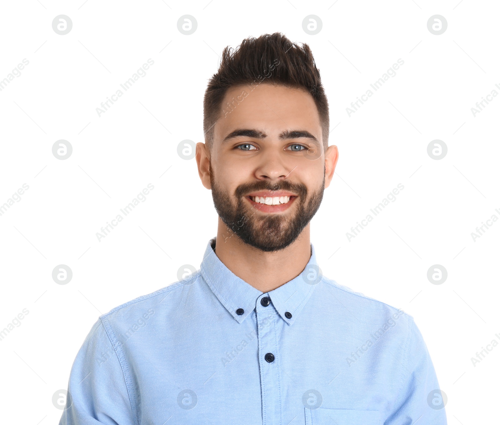 Photo of Portrait of handsome smiling man isolated on white