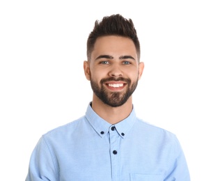 Portrait of handsome smiling man isolated on white