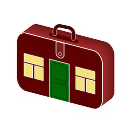 Illustration of Moving concept.  suitcase with windows and door on white background