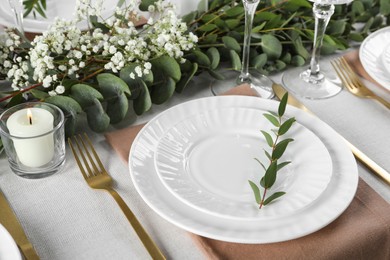 Stylish elegant table setting for festive dinner