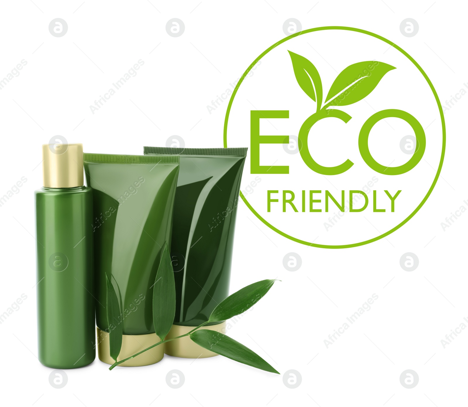 Image of Organic eco friendly cosmetic products on white background