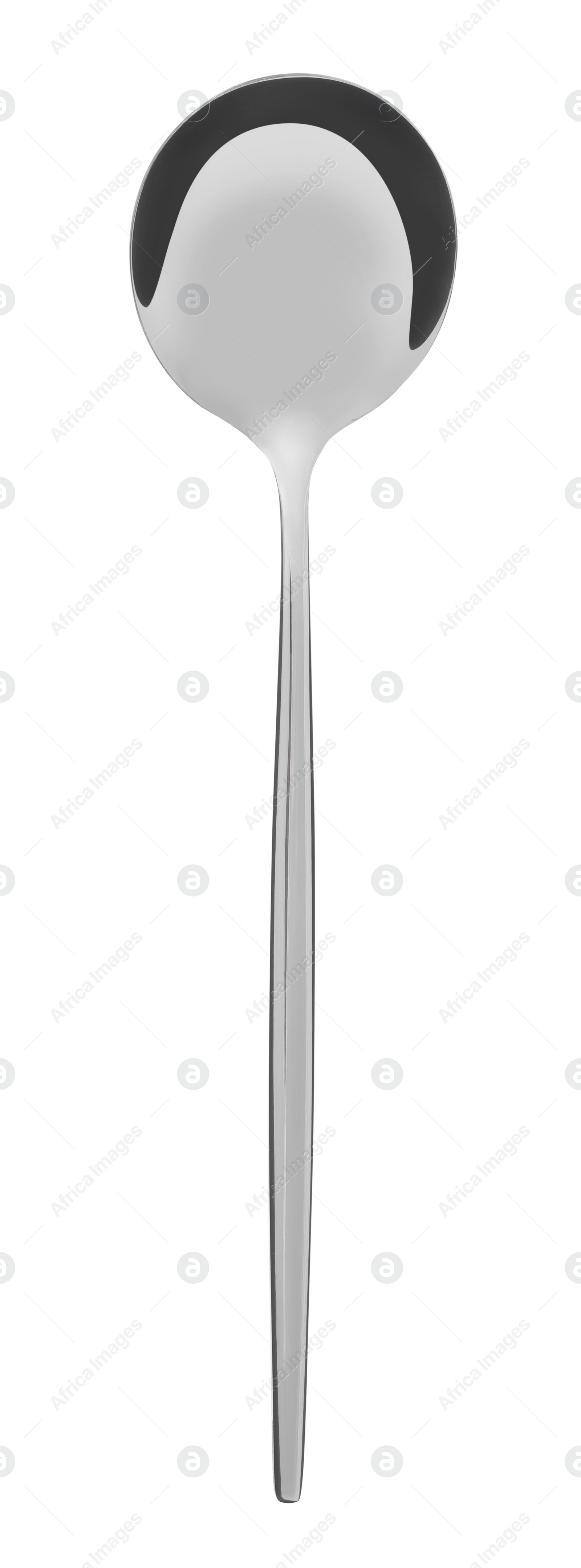 Photo of One new shiny spoon isolated on white, top view