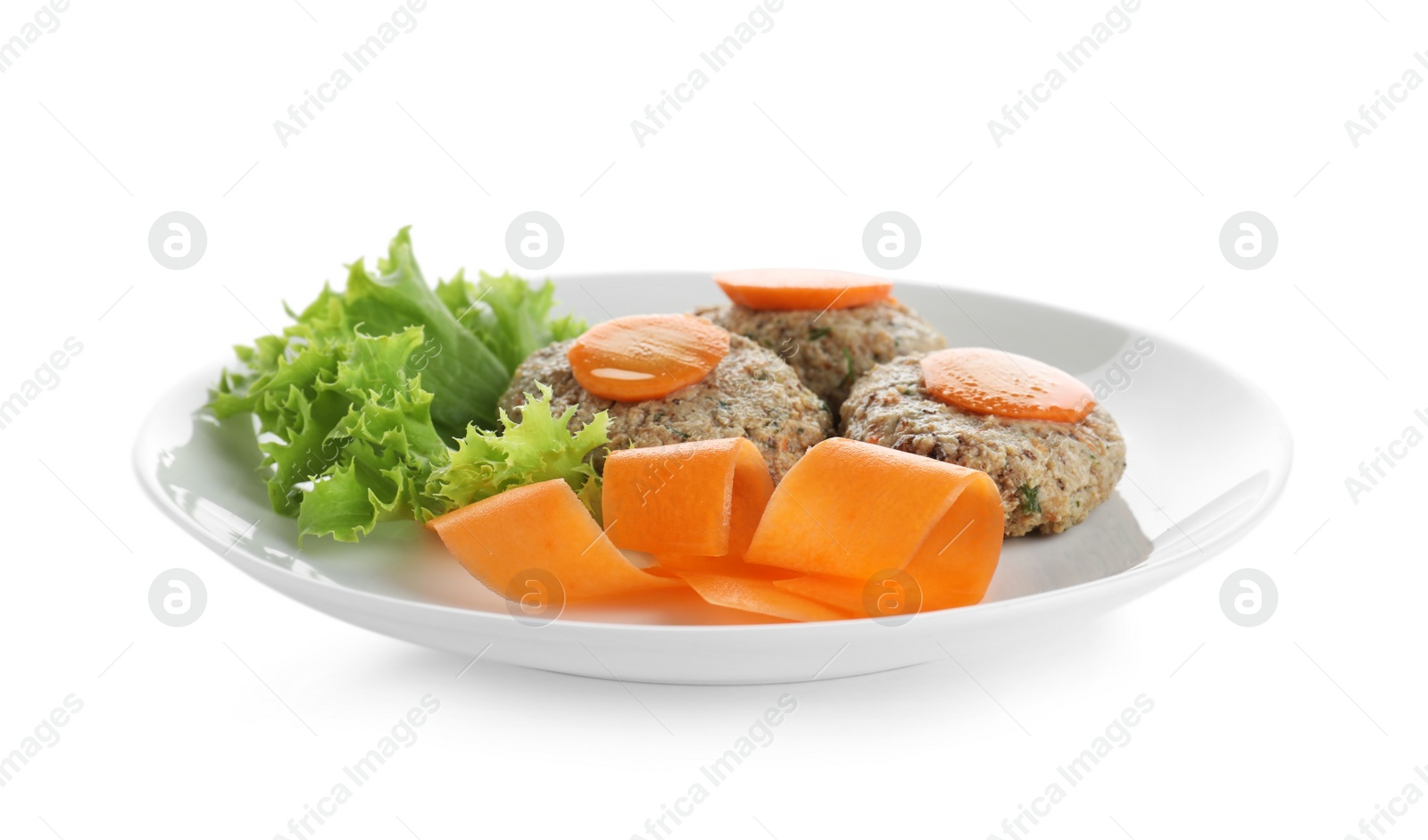 Photo of Plate of traditional Passover (Pesach) gefilte fish isolated on white