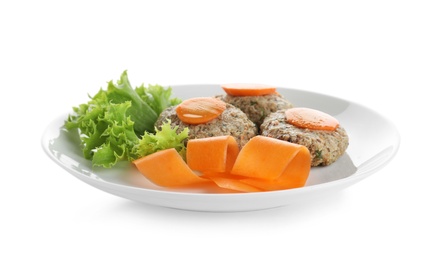 Photo of Plate of traditional Passover (Pesach) gefilte fish isolated on white