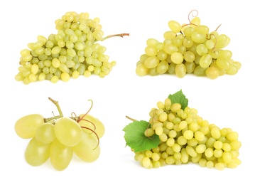 Image of Set of fresh grapes on white background