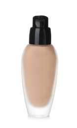 Photo of Bottle of skin foundation on white background