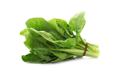 Bundle of fresh spinach isolated on white