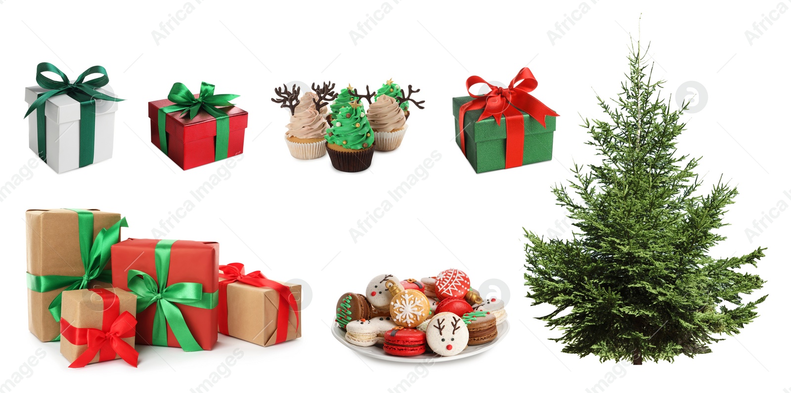 Image of New Year celebration stuff isolated on white, collection