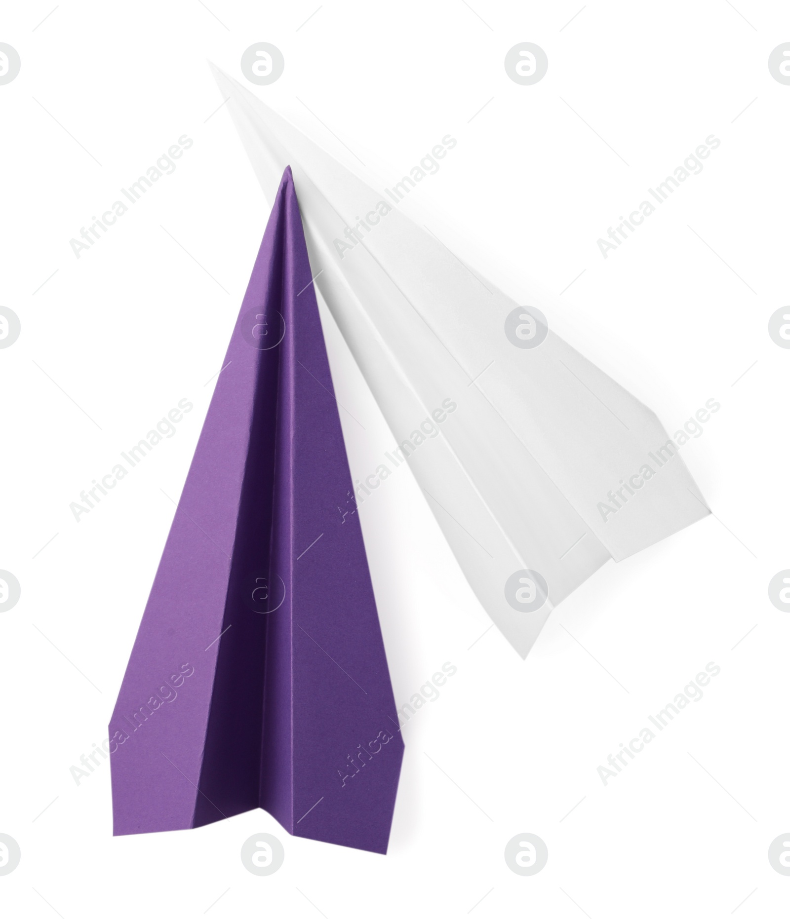 Photo of Handmade colorful paper planes isolated on white, top view