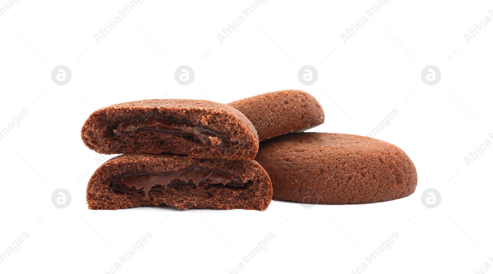 Photo of Tasty homemade chocolate cookies on white background