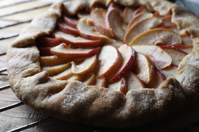 Delicious apple galette on table, closeup view