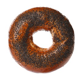 Delicious fresh bagel with poppy seeds isolated on white