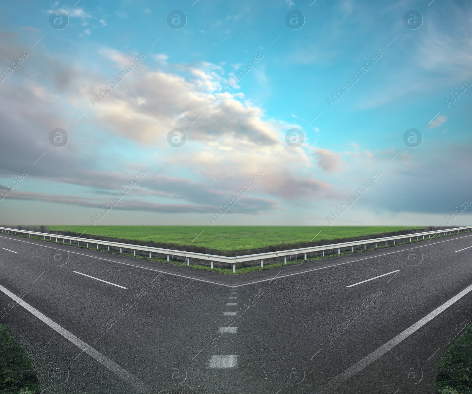 Image of Choosing way. Beautiful view of asphalt roads outdoors