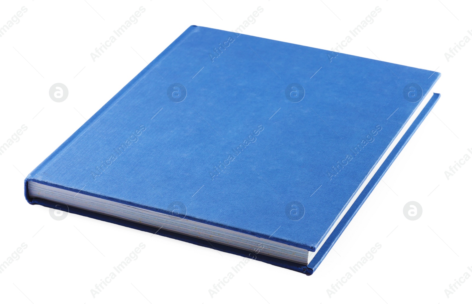 Photo of One closed blue hardcover book isolated on white