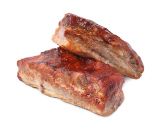 Photo of Tasty roasted pork ribs isolated on white