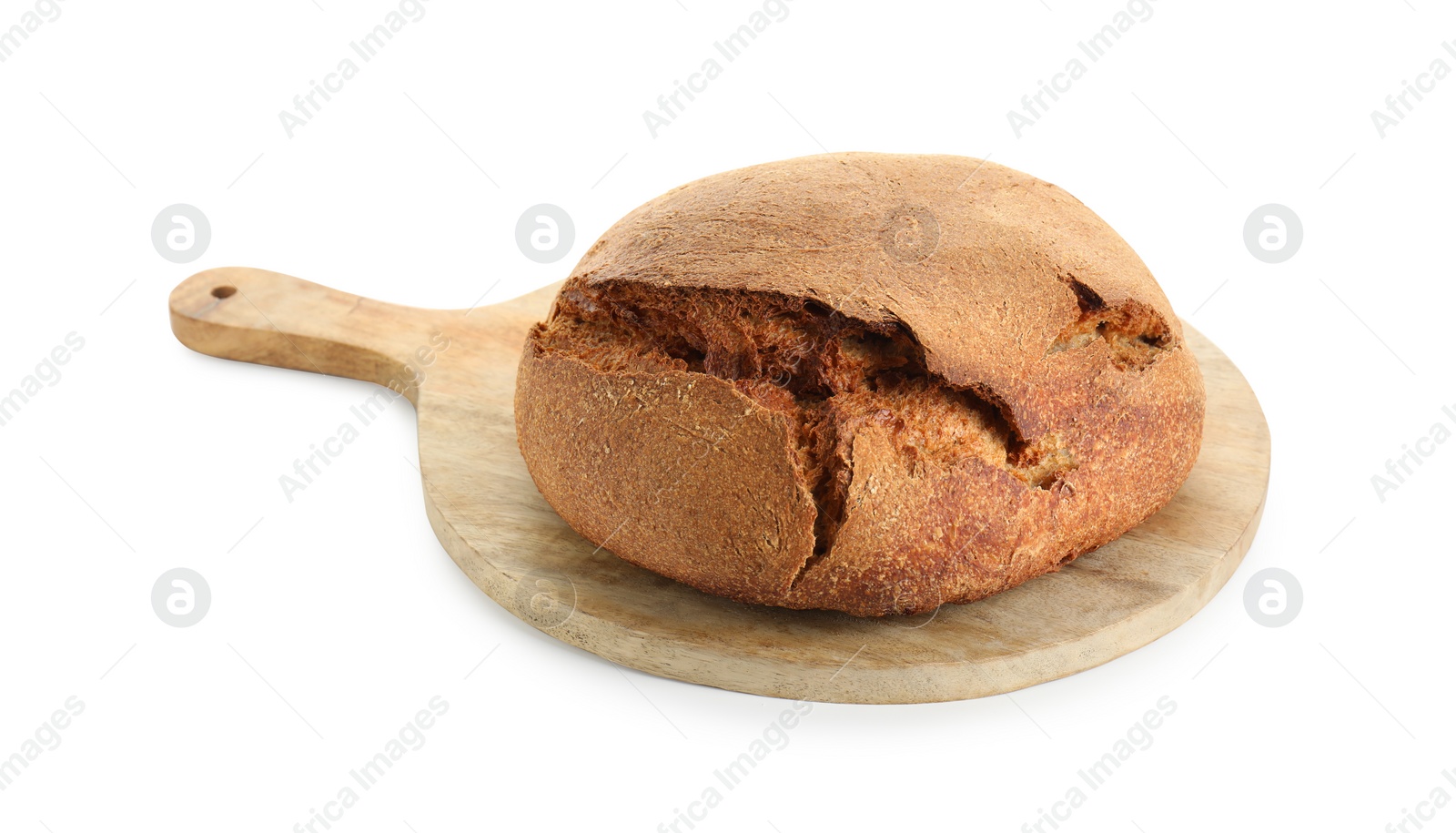 Photo of Whole freshly baked sourdough bread isolated on white