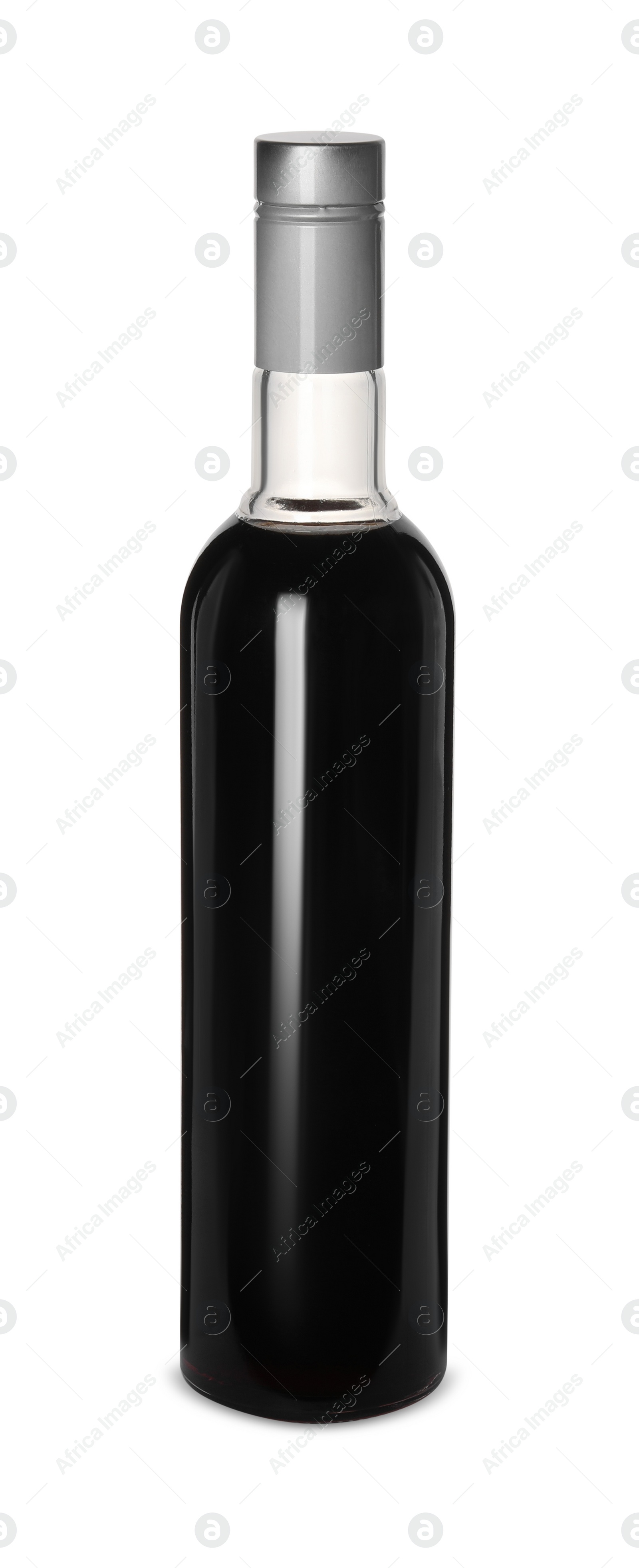 Photo of Bottle of delicious syrup for coffee on white background