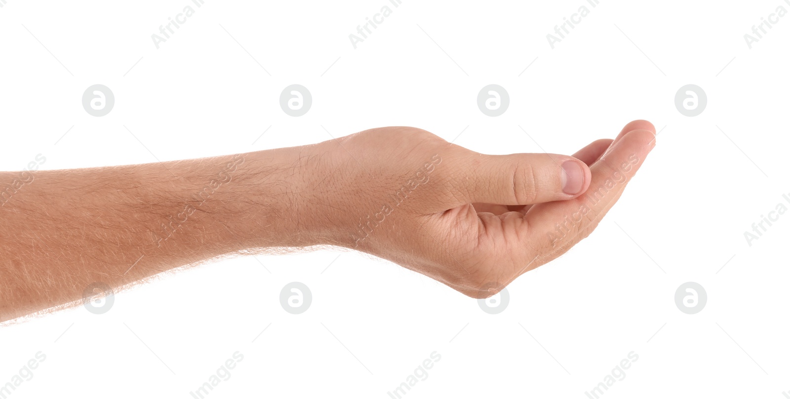Photo of Abstract young man's hand on white background